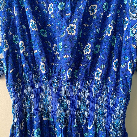 Rusttydustty Blue Floral Paisley Cutout Maxi Dress XL Boho Vacation Tie Front - Picture 10 of 14